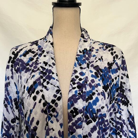 Etoile Linen Blend Open Front Cardigan Womens Sweater SZ L Coastal Geometric - Picture 2 of 10
